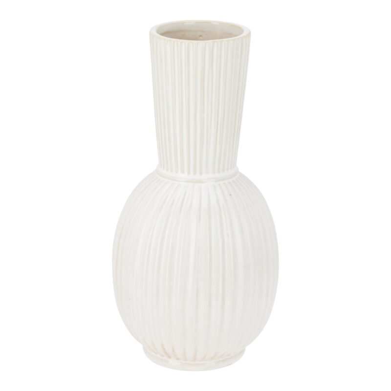 Vase en ceramique-20cm-forme amphore rayures-blanc