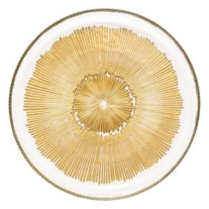 Assiette a dessert ronde-20cm-en verre céleste transparent-dore