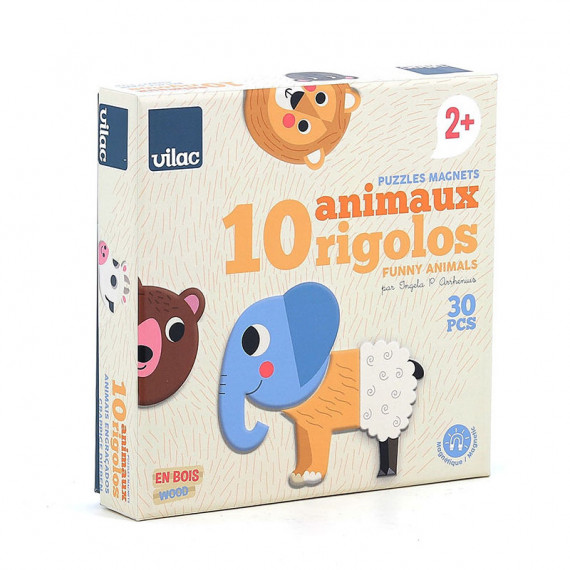 PUZZLES MAGNETS-30PCS EN BOIS-10 ANIMAUX RIGOLOS+2ANS