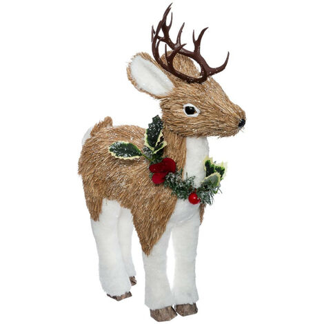 NOEL-CERF-77CM EN PELUCHE AVEC COLLIER EN SAPIN