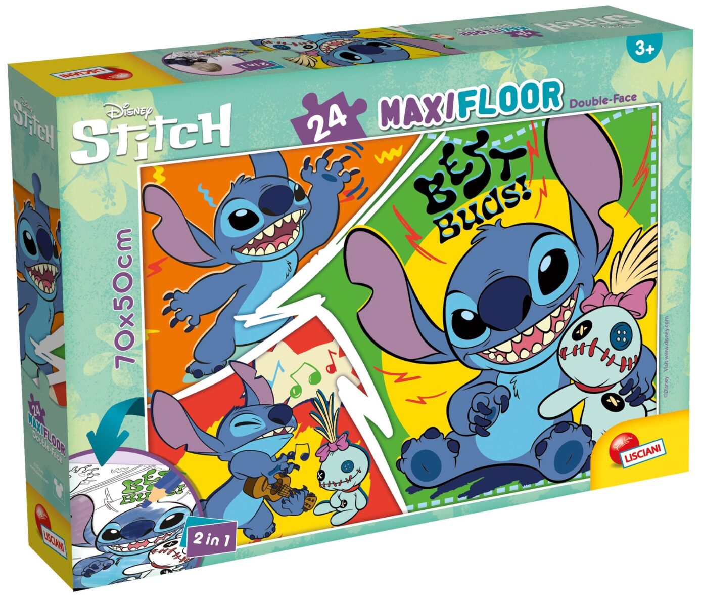 PUZZLE 24PCS-2EN1-STITCH-70X50CM+3ANS