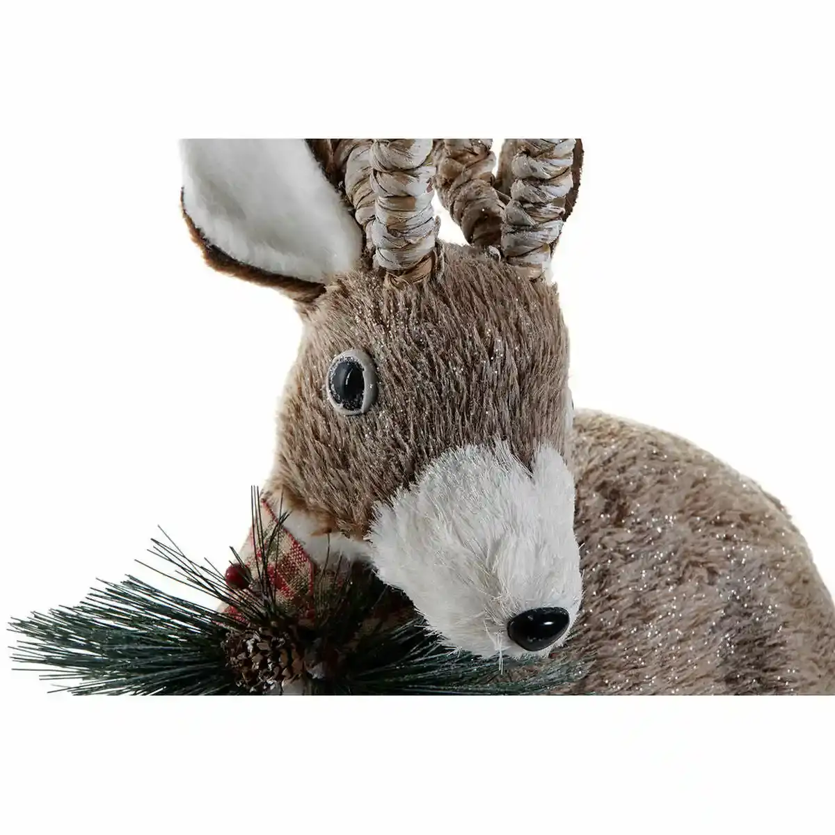 NOEL CERF EN PELUCHE-33CM-ASSIS-DECO BAIES ROUGE ET PIN - Image 2