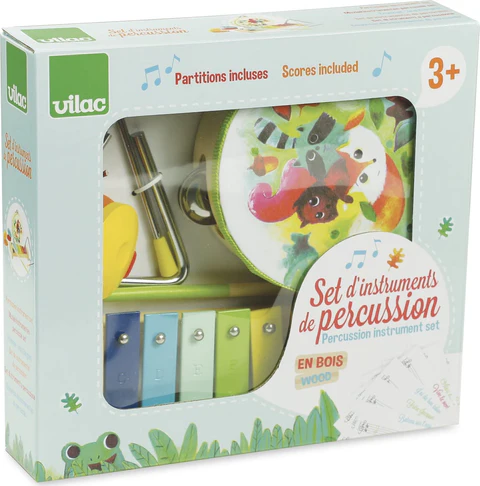 SET DE PERCUSSIONS EN BOIS AVEC PARTITIONS LES ANIMAUX+3ANS