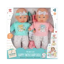 Poupée -2pcs-jumelle + accessoires 13'' sonore-rose-vert-multi