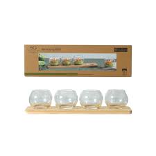 Set apéritif-5pcs-4 verrines+ plateau en bambou