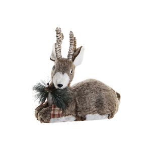 NOEL CERF EN PELUCHE-33CM-ASSIS-DECO BAIES ROUGE ET PIN