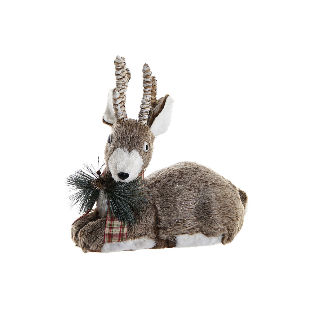 NOEL CERF EN PELUCHE-33CM-ASSIS-DECO BAIES ROUGE ET PIN