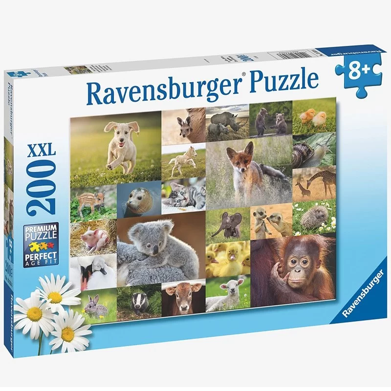 PUZZLE XXL-200PCS ADORABLES BEBES ANIMAUX+8ANS