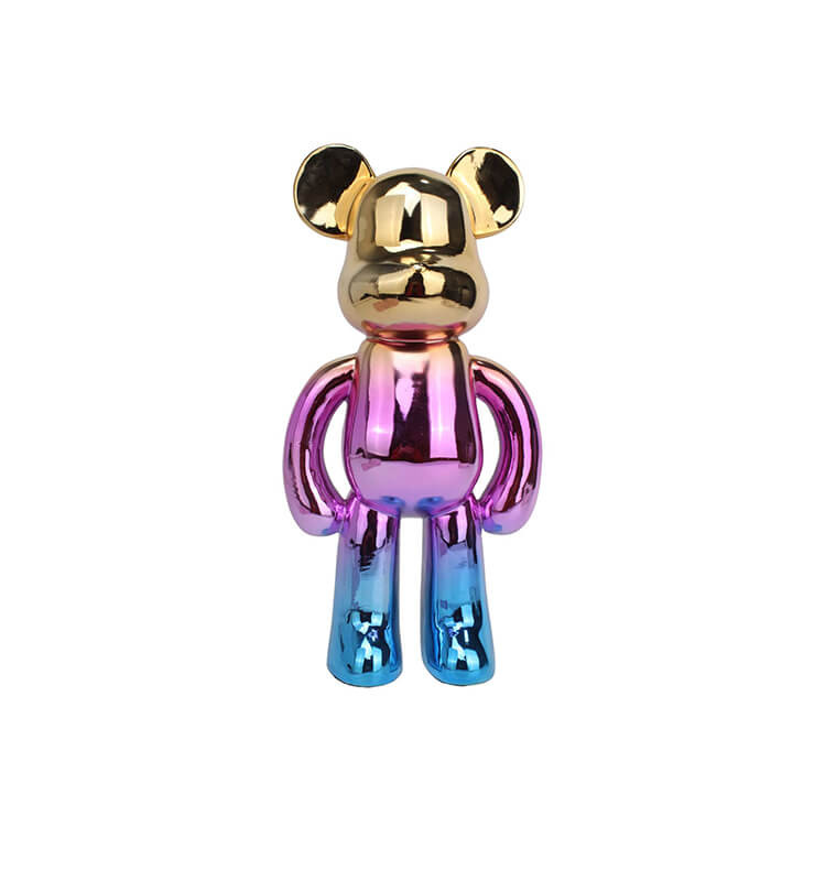 Statue en resine-40cm-ours debout dore-rose-bleu