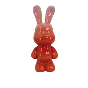 Statuette de lapin en resine-49cm-rouge-rose
