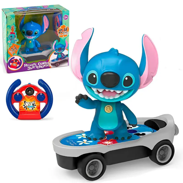 Figurine stitch sur skateboard r/c bleu