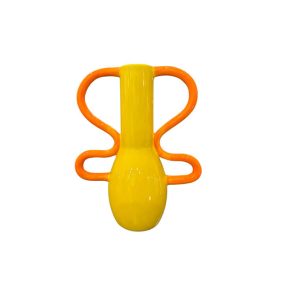 Vase en ceramique-21,4x9,8x26,3cm-2 anses torsadées-jaune-orange-orange-bleu ASST