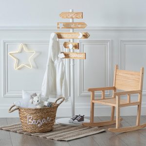 Porte manteau pancarte-35x35x114cm-kids-blanc naturel