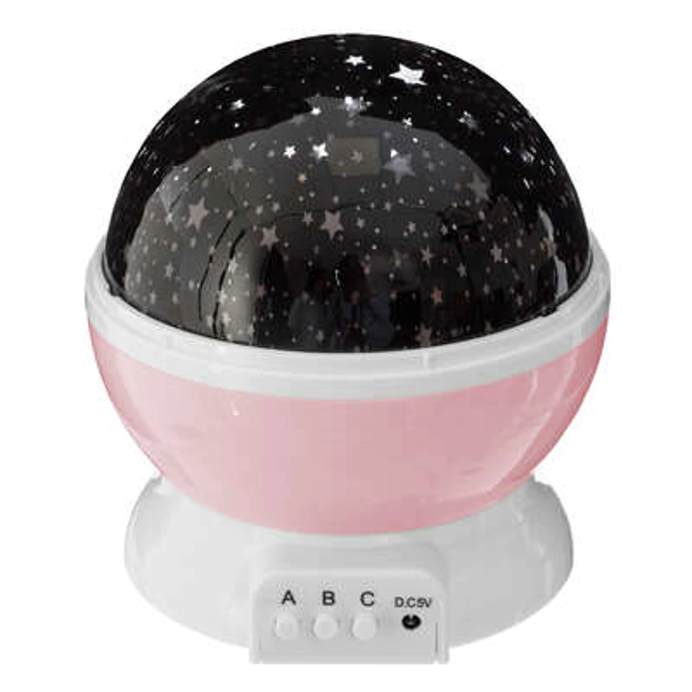 Lampe de chevet projecteur pour enfant a pile/usb projection etoiles-rose