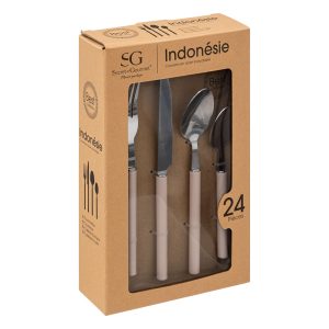 MENAGERE 24PCS EN INOX INDONESIE MANCHE ROSE