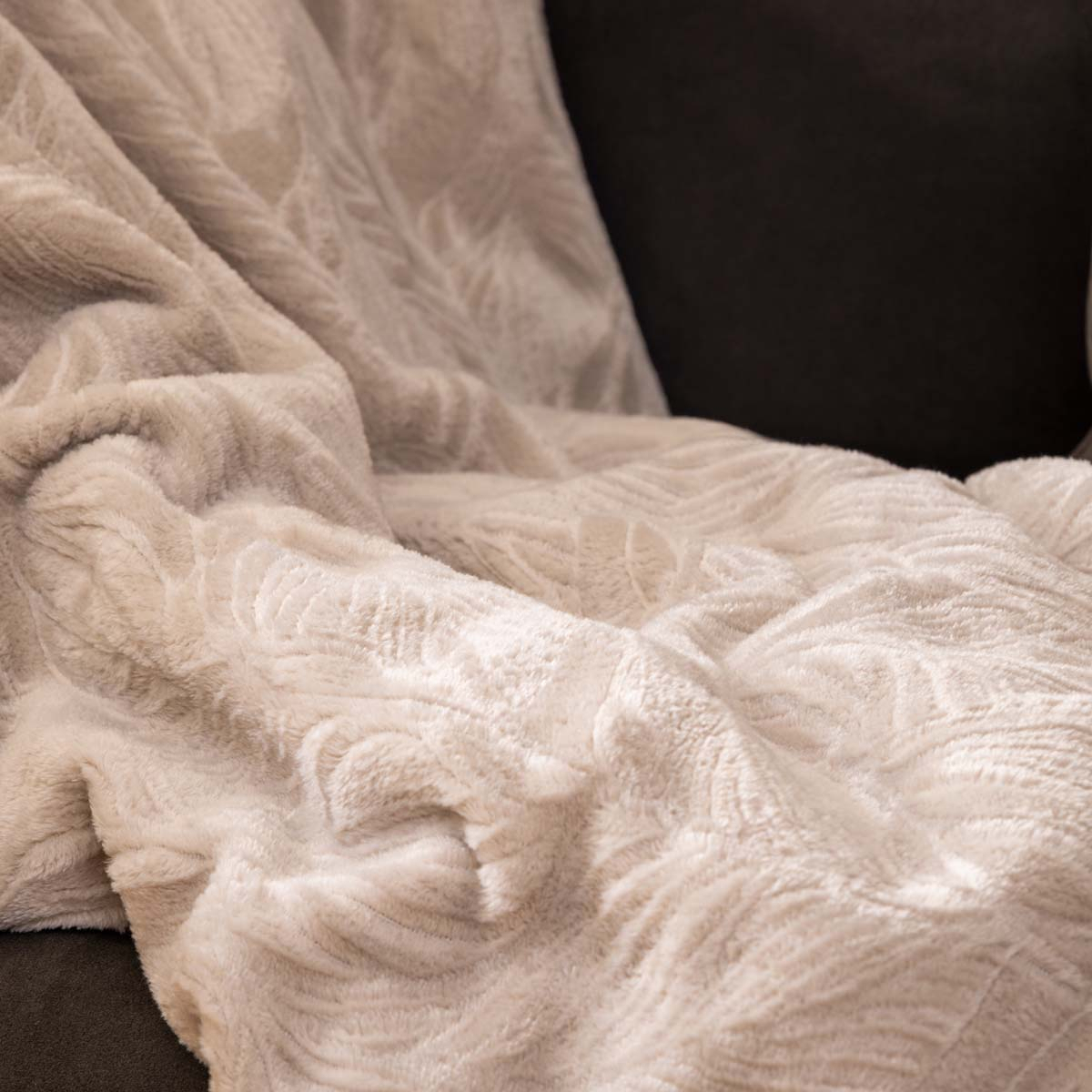 Plaid-125x150cm-ryo motif feuilles-taupe – Image 3