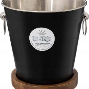 Seau a champagne en inox-noir-socle en bois de mangue