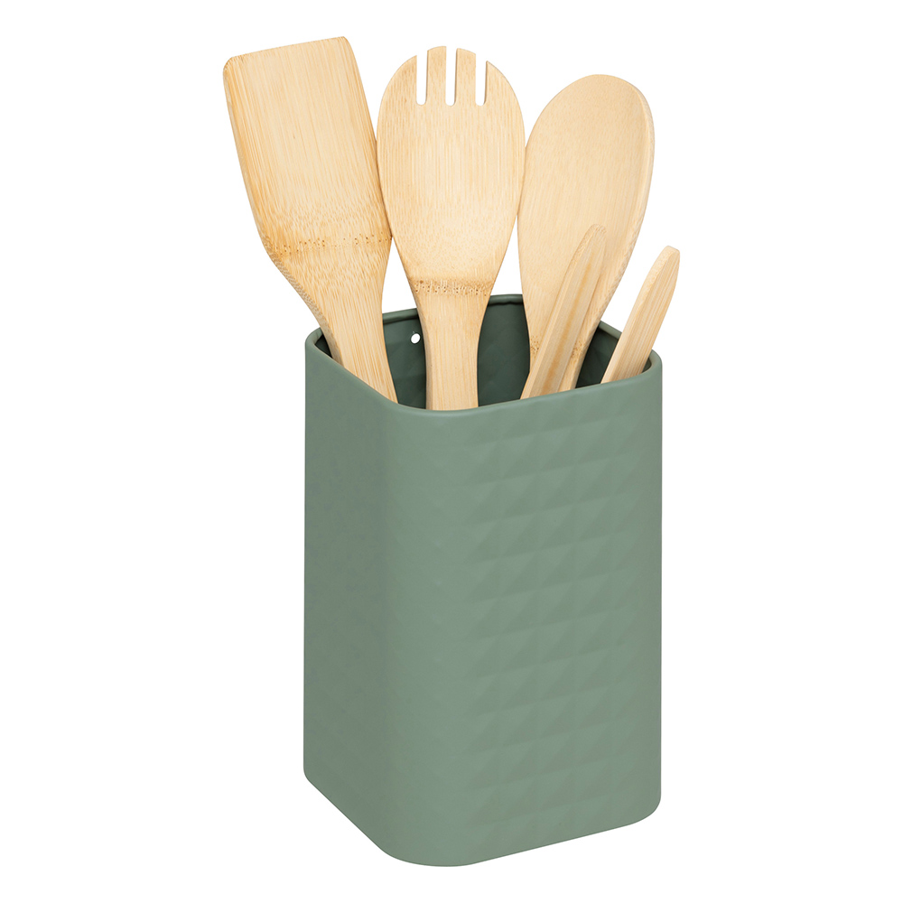 USTENSILES DE CUISINE EN BAMBOU-4PCS+POT EN METAL-ASST