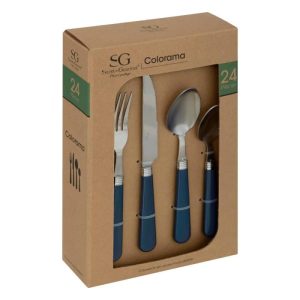 MENAGERE 24PCS EN INOX-COLORAMA MANCHE BLEU