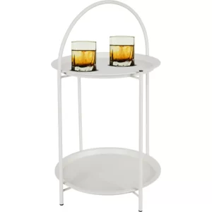 Table d'appoint ronde-40x66cm-2 niveaux tout en métal-blanc