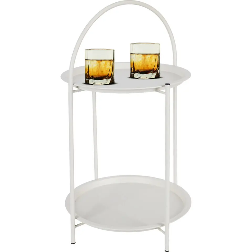 Table d'appoint ronde-40x66cm-2 niveaux tout en métal-blanc