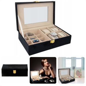 BOITE A BIJOUX EN VELOURS-25X16X7CM-NOIR