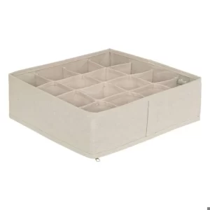Boite de rangement pliable en textile 16 compartiments-31x31x10cm-beige