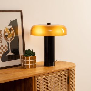 LAMPE DE TABLE-TOUT EN VERRE-BASE NOIRE-37X33CM