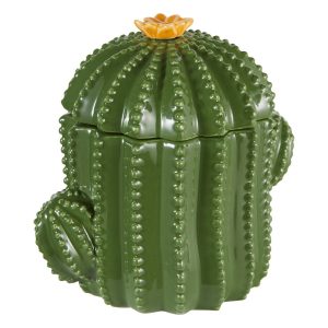 Boite en céramique + couvercle-15,5x11x16cm-forme cactus yuca-vert