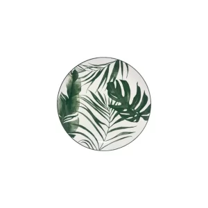 ASSIETTE A DESSERT RONDE-20CM-EN PORCELAINE-MOTIF FEUILLES VERTES