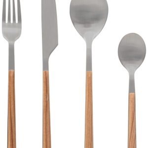 MENAGERE-24PCS-EN INOX SOLEYA-MANCHE EFFET BOIS