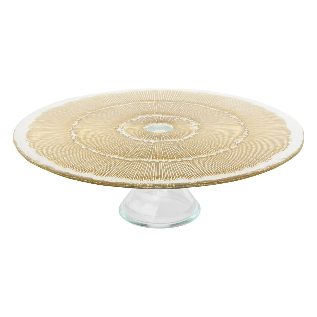 PRESENTOIRE A GATEAU EN VERRE-33CM-CELESTE TRANSPARENT DORE