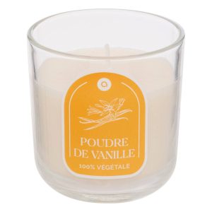 BOUGIE PARFUMEE-610G-DANS PHOTOPHORE EN VERRE-POUDRE DE VANILLE