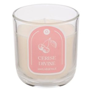 BOUGIE PARFUMEE-350G-DANS PHOTOPHORE EN VERRE CERISE DIVINE