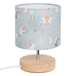Lampe de chevet enfant-21cm-base en bois abj motif fleurs multi