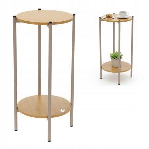 Table d'appoint rond-31x61cm-cadre en métal sable 2 plateaux en bois clair