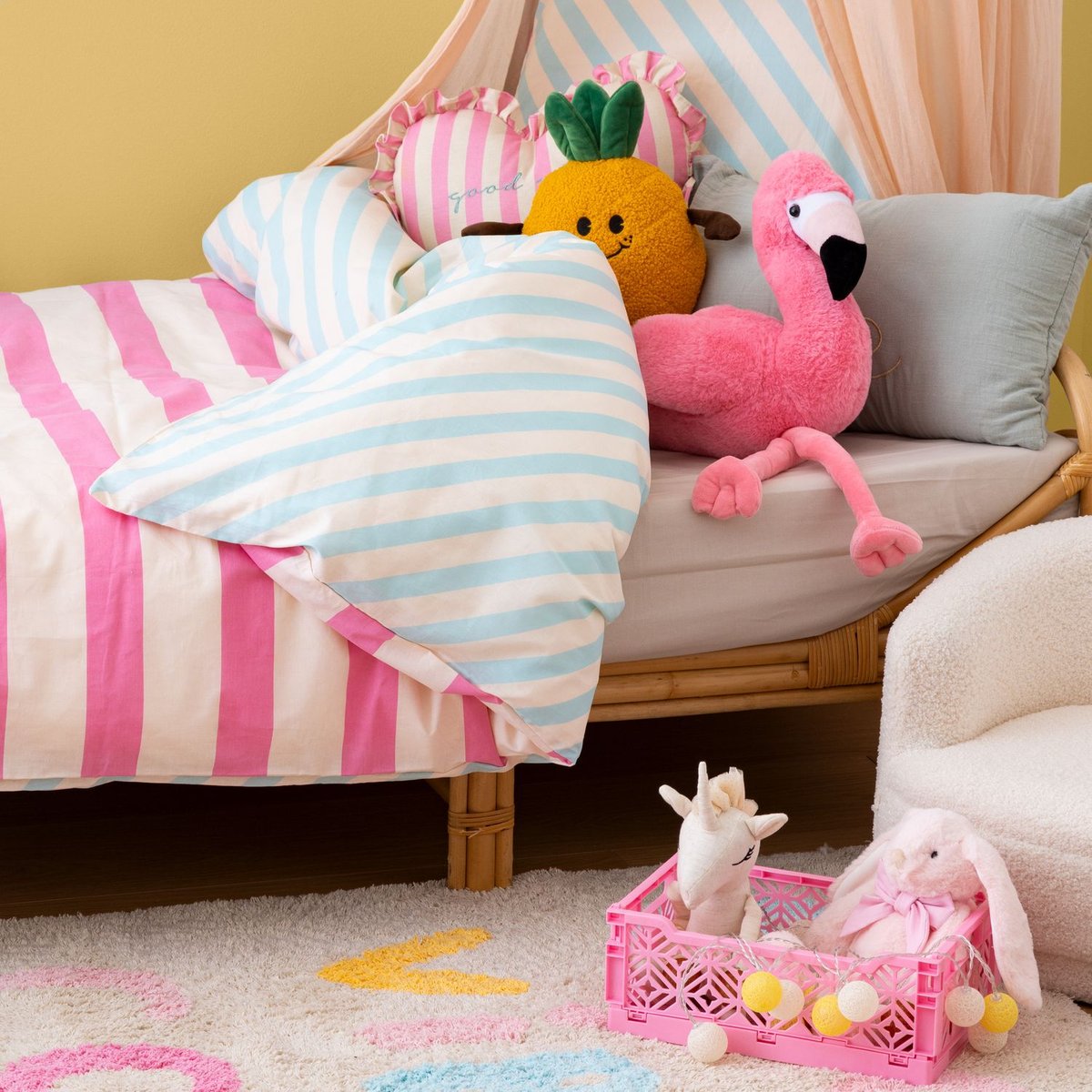 Parure de lit-2pcs:hc 200x140cm/1taie 63x63cm coton 57 fils azel kids-rose-beige – Image 3