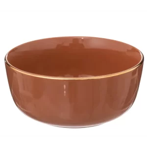 BOL EN PORCELAINE-15CM-SUBLIMA MARRON-BOUT DORE