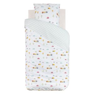 Parure de lit-2pcs: 200x140cm/1 taies 63x63cm-en coton Telma motif train