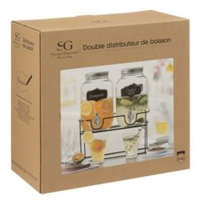 DISTRIBUTEUR DE BOISSON EN VERRE DUO-2X4L+SOCLE EN METAL