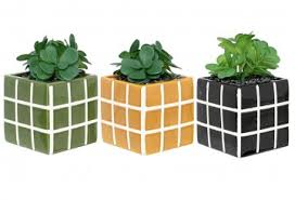 Plante artificielle succulent pot en ceramique motif damier-noir-blanc – Image 7