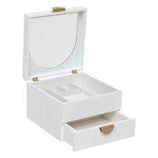 Boite a bijoux en bois-20x19,5x13,5cm-1 tiroir-blanc