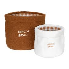 Panier en textile bouclettes-2pcs-cali marron-blanc