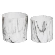 CACHE POT EN CERAMIQUE-2PCS-EFFET MARBRE BLANC NOIR