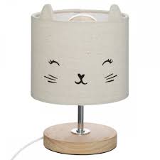 LAMPE DE CHEVET-21X15CM-BASE EN BOIS-MOTIF CHAT – Image 3