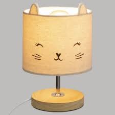 LAMPE DE CHEVET-21X15CM-BASE EN BOIS-MOTIF CHAT