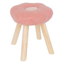 Tabouret-28,5x28,5x28,5cm-pieds en bois assise en fourrure any kids-rose