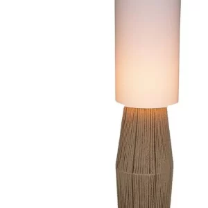 LAMPE DE SOL-130CM-BASE EN FIBRE TRESSE-ABAT-JOUR BLANC