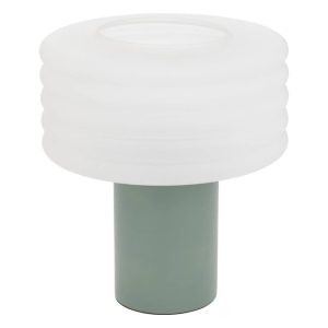 Lampe de table-36x32cm-tout en verre base verte abj-blanc