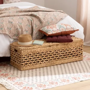Bout de lit coffre de rangement en jacinthe-104x33x32cm-doli naturel